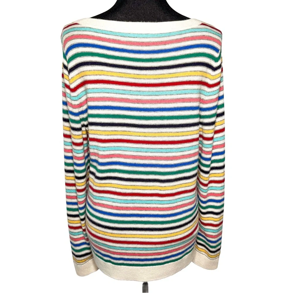 Talbots Striped Boat Neck Sweater Large Multicolor Lambswool Rainbow Preppy Soft - Picture 2 of 5